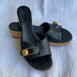 Chanel wooden slides black 7.5 vintage 2003